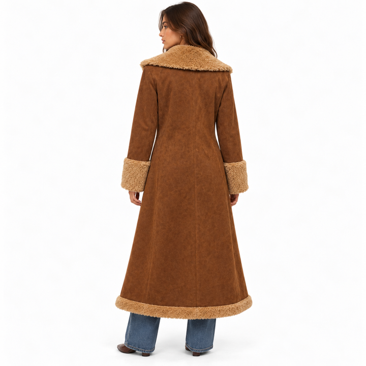 West | Brown Western Long Coat with Plush Trim