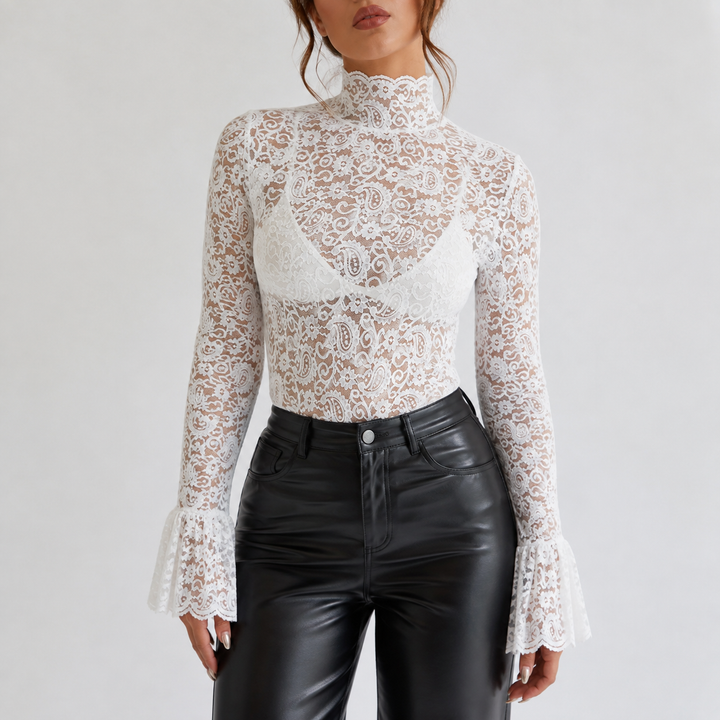 Fleur | Lace Mock Neck Long Sleeve Top