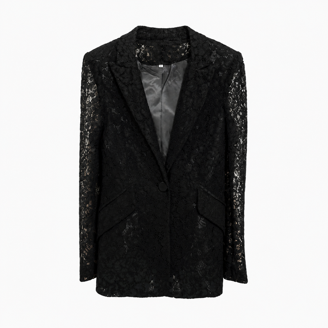 Veil | Lace Peplum Blazer and Wide Leg Pants Set
