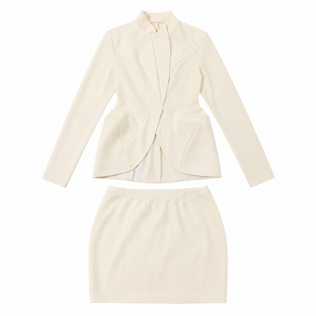 Soul | Stand Collar Peplum Jacket Skirt Set