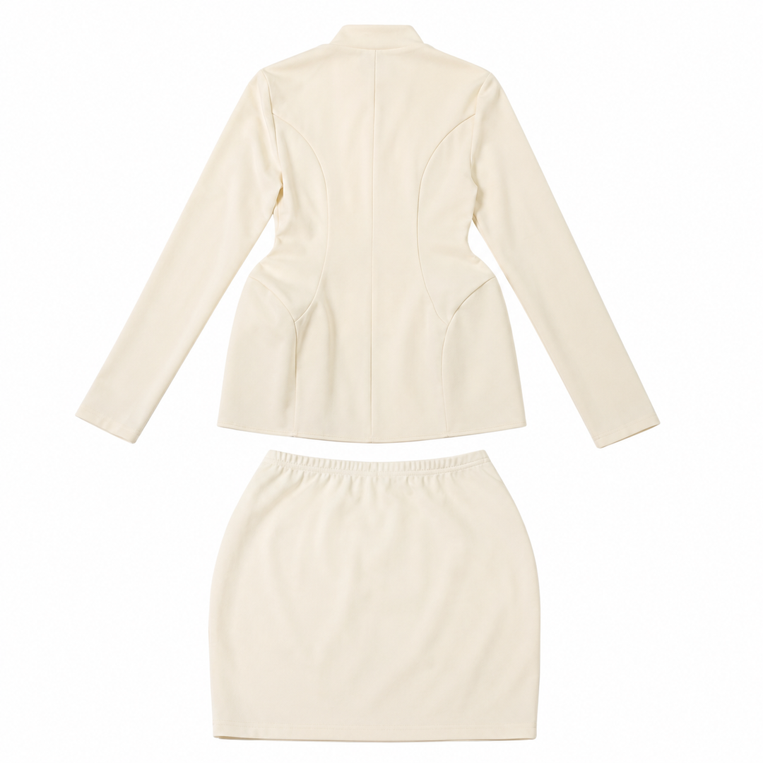 Soul | Stand Collar Peplum Jacket Skirt Set