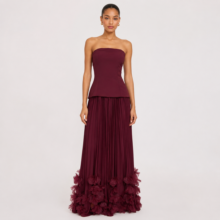 Swoon | Strapless Corset Pleated Maxi Dress