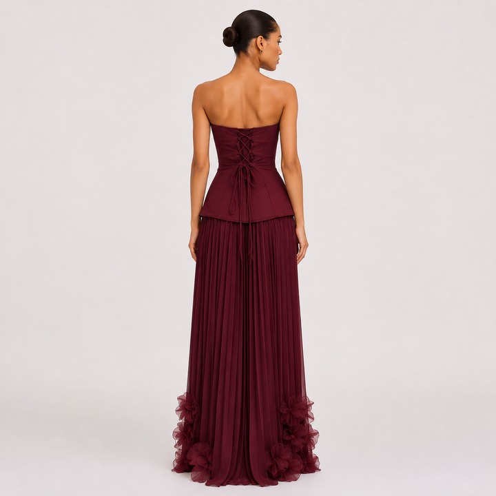 Swoon | Strapless Corset Pleated Maxi Dress