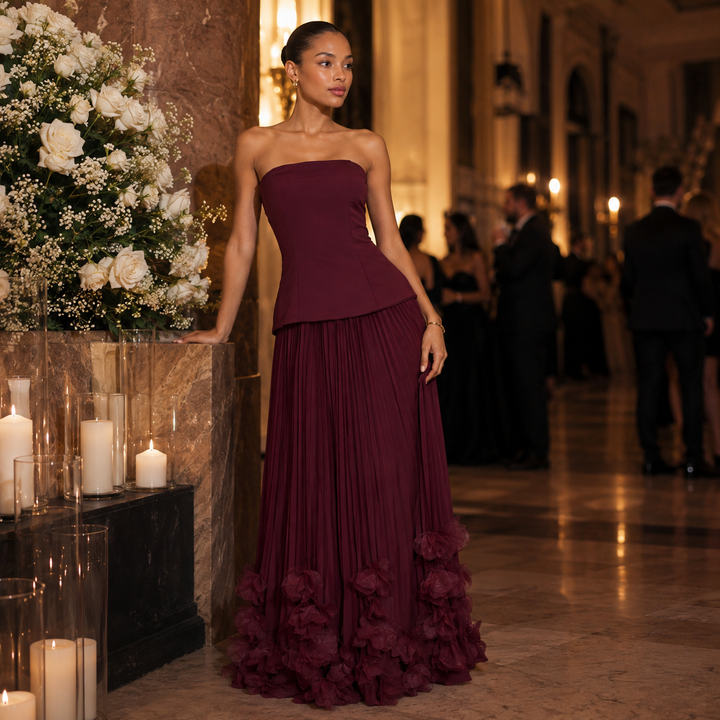 Swoon | Strapless Corset Pleated Maxi Dress