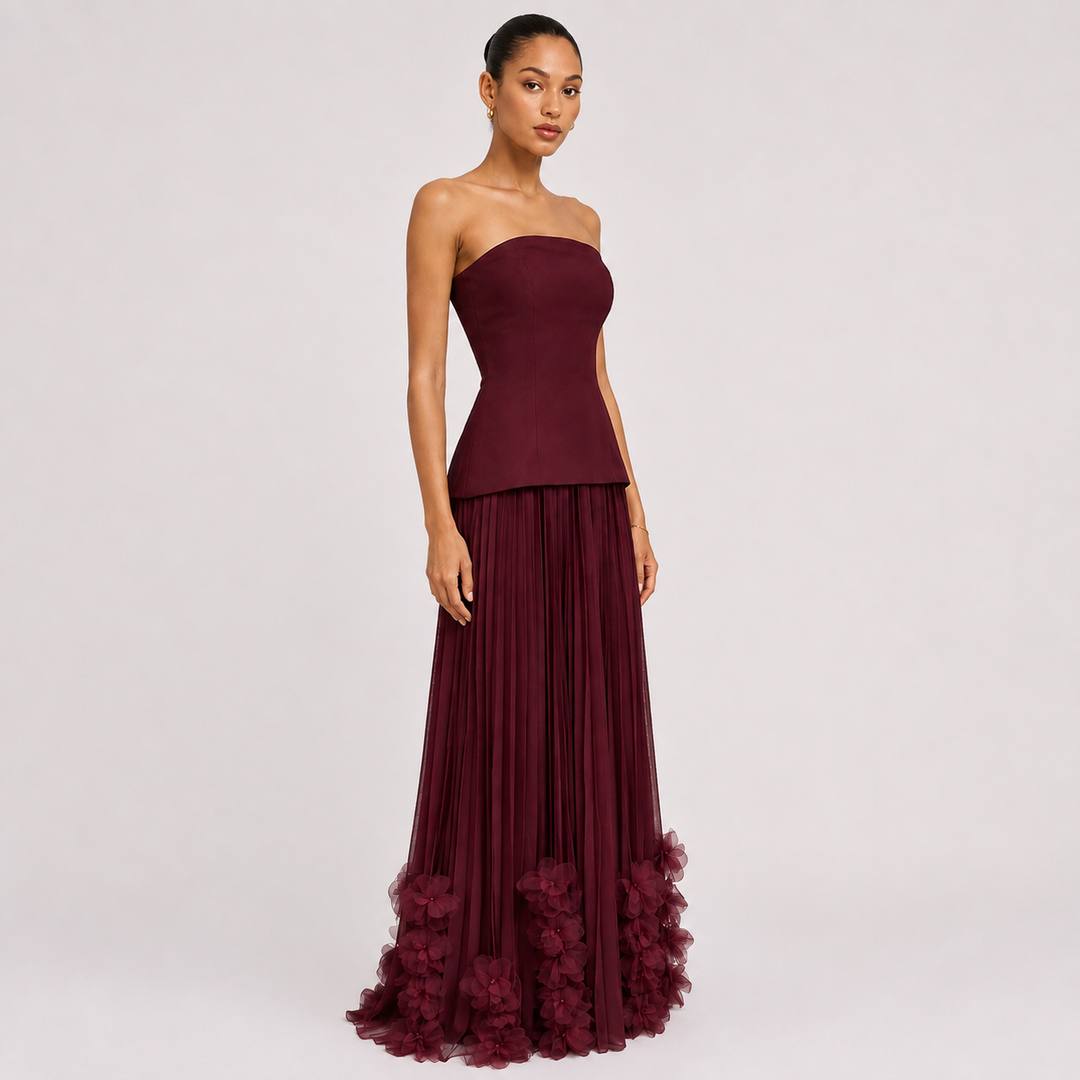 Swoon | Strapless Corset Pleated Maxi Dress