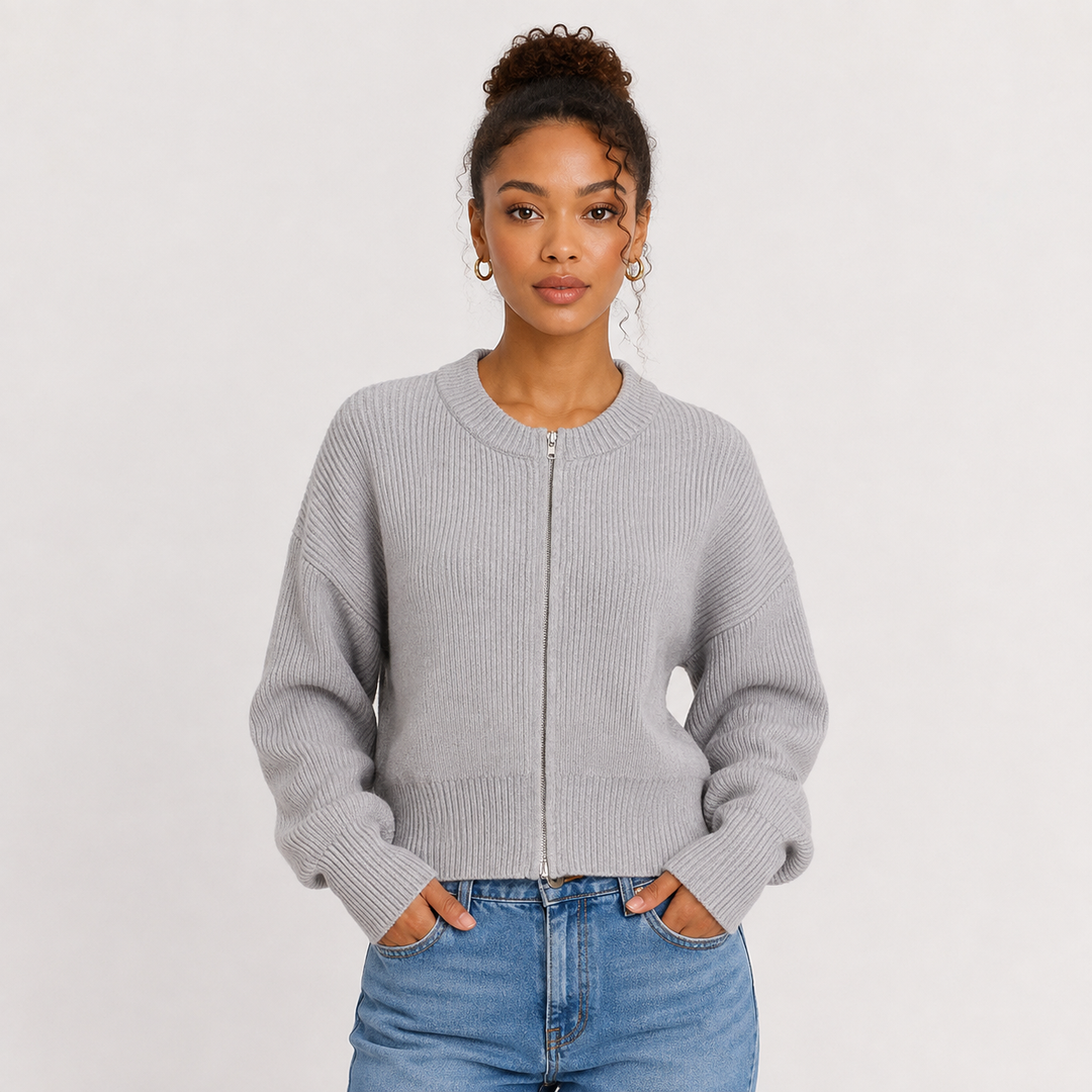 Dusk | Ribbed Knit Zip Front Cardigan