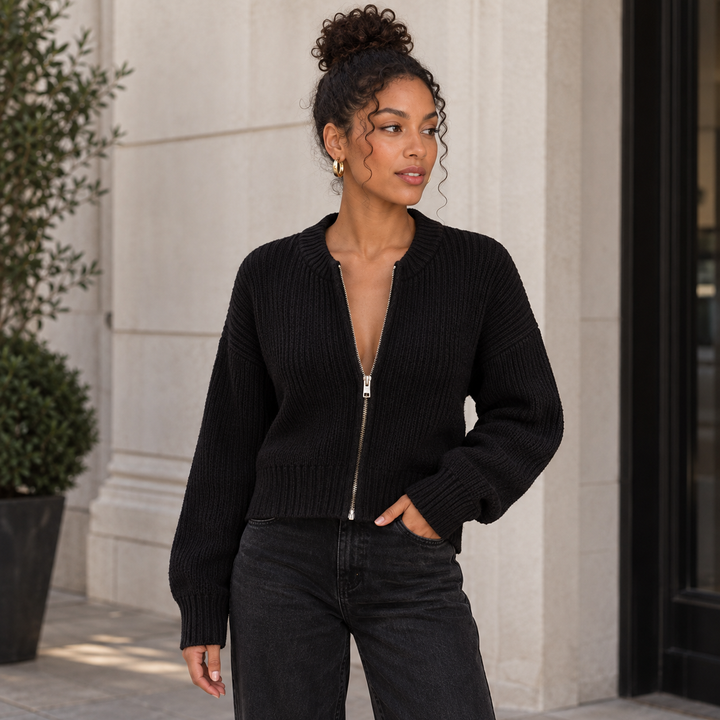 Dusk | Ribbed Knit Zip Front Cardigan