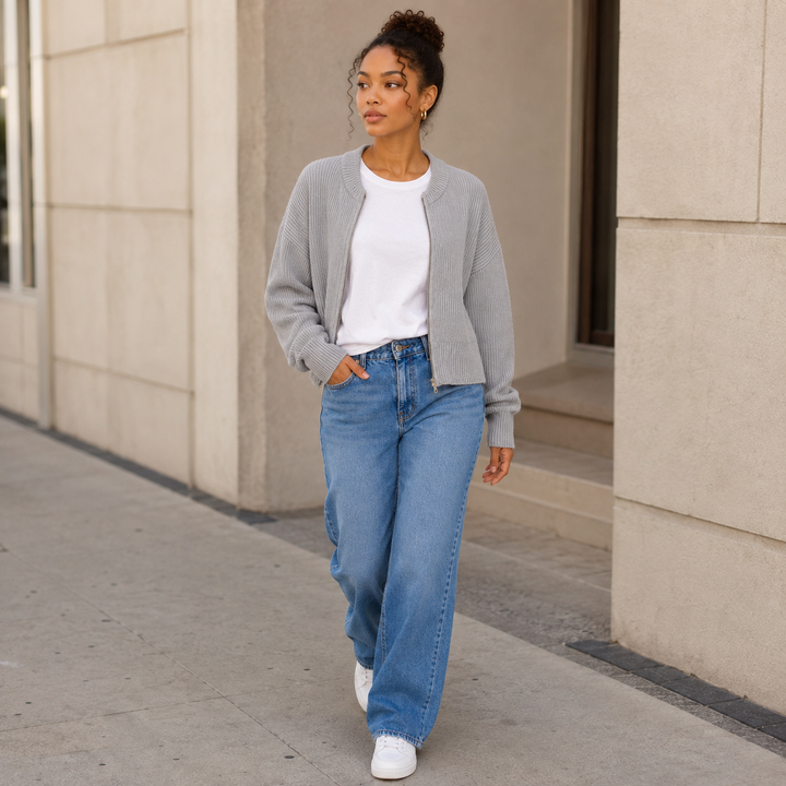 Dusk | Ribbed Knit Zip Front Cardigan