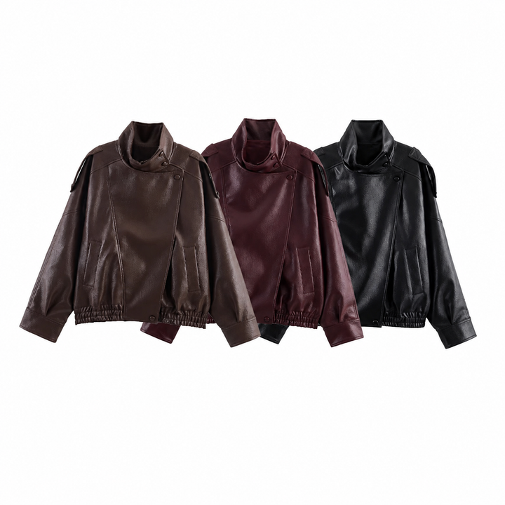 Step | Relaxed Zip Leather Bomber Jacket