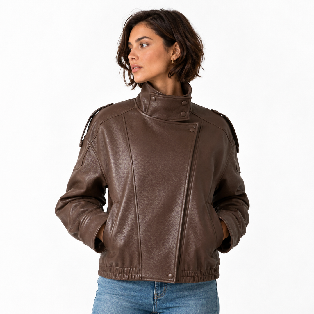 Step | Relaxed Zip Leather Bomber Jacket