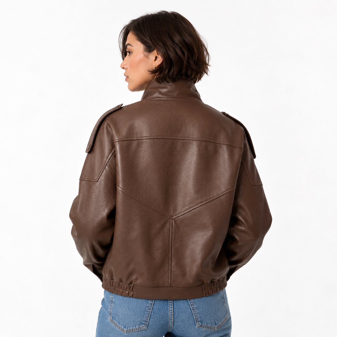 Step | Relaxed Zip Leather Bomber Jacket