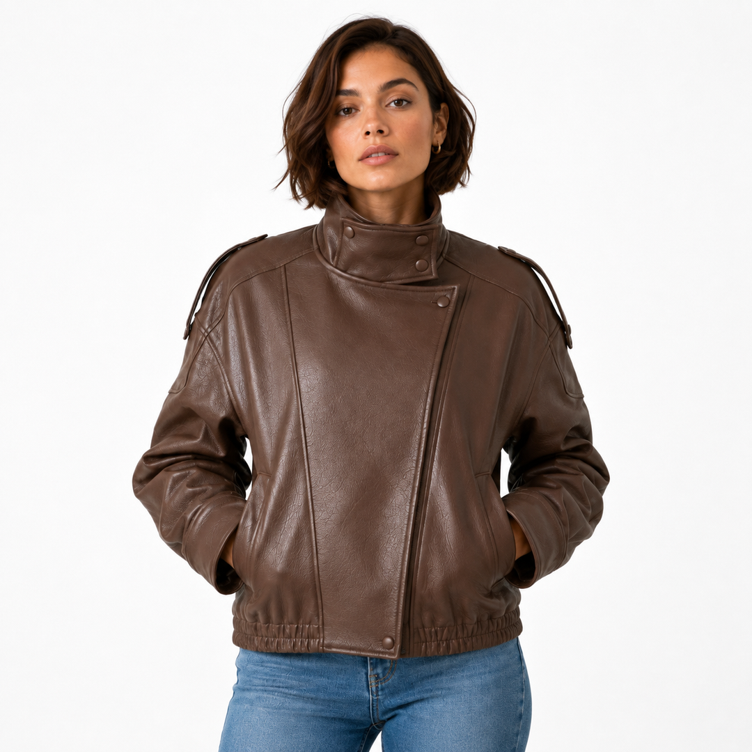Step | Relaxed Zip Leather Bomber Jacket