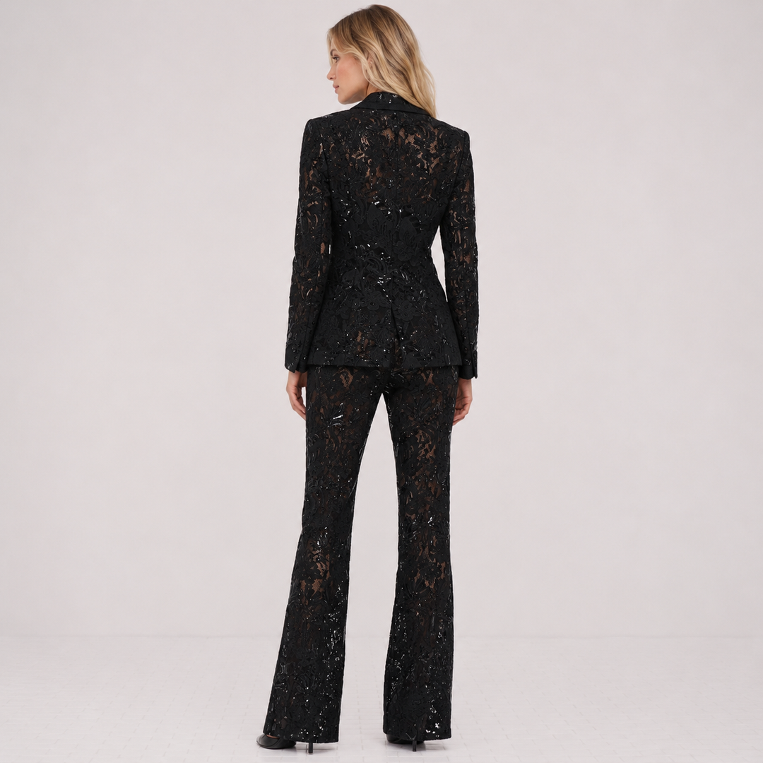 Jett | Sequin Lace Embroidered Blazer &amp; Pants Two Piece Set