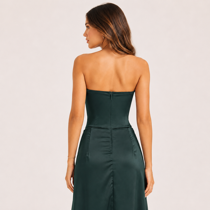Envy | Satin Sculpted Corset Ruched Maxi Dress