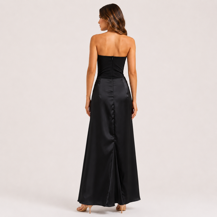 Envy | Satin Sculpted Corset Ruched Maxi Dress