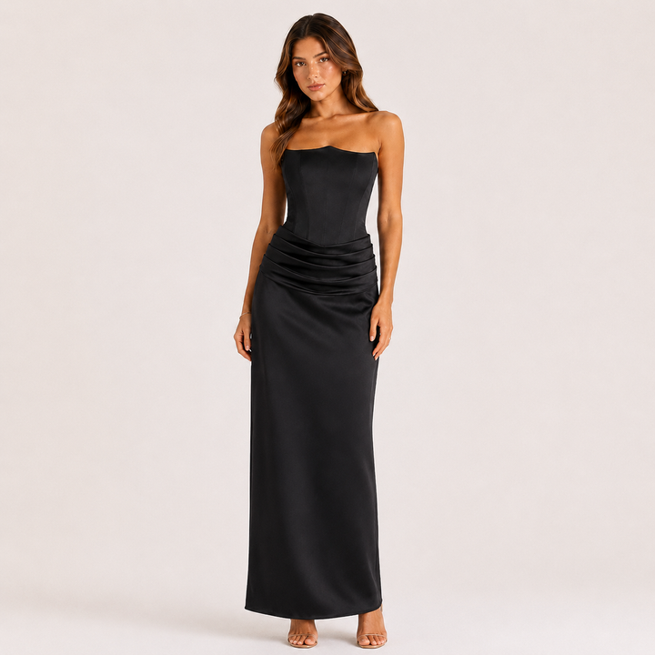 Envy | Satin Sculpted Corset Ruched Maxi Dress