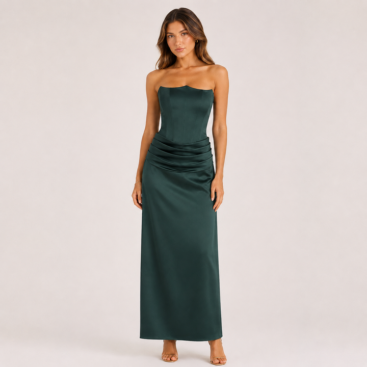 Envy | Satin Sculpted Corset Ruched Maxi Dress