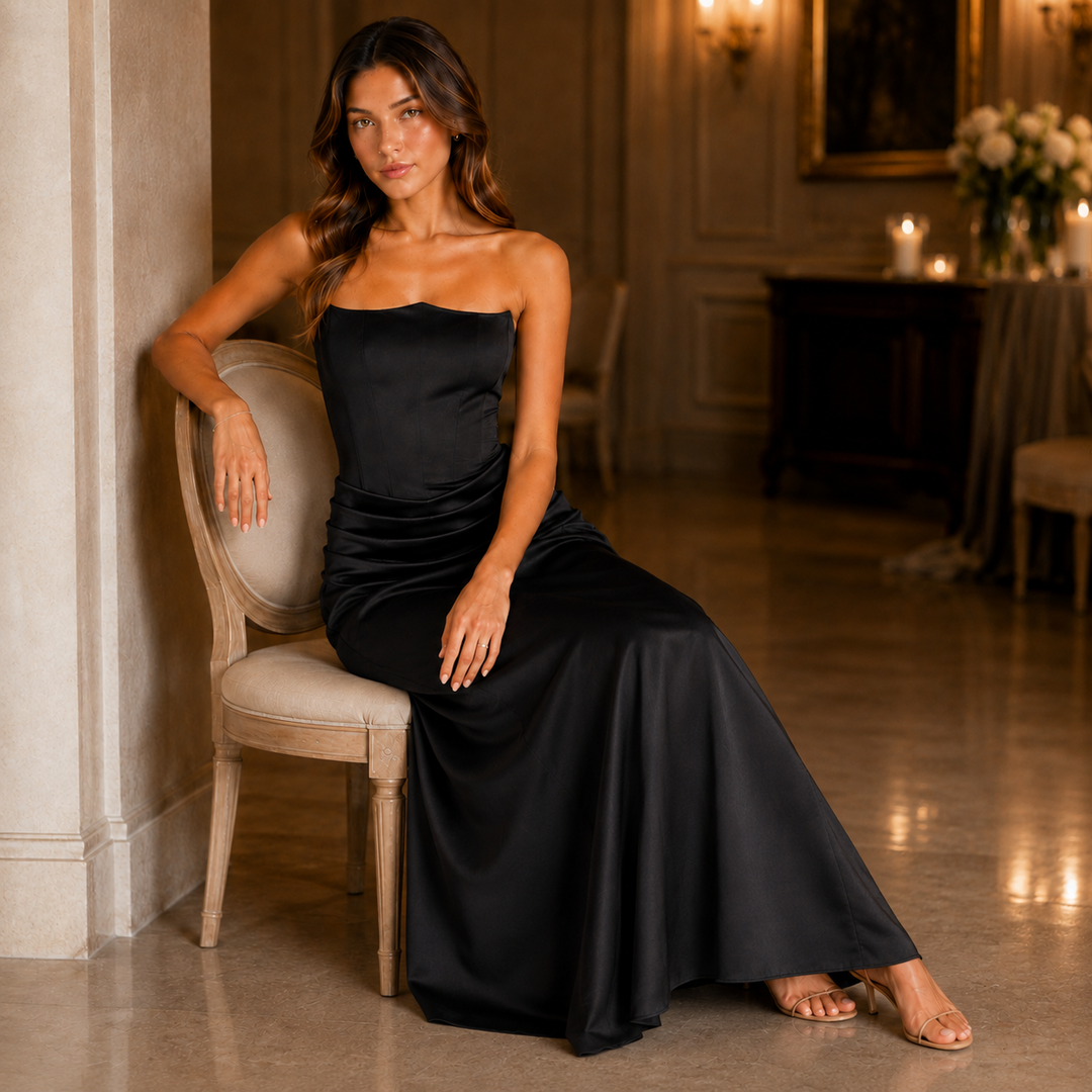 Envy | Satin Sculpted Corset Ruched Maxi Dress