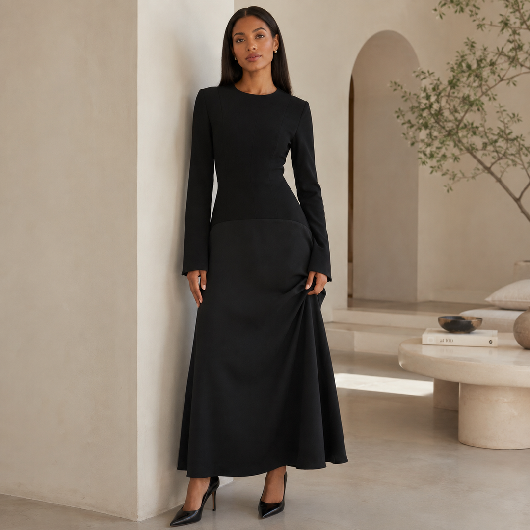 Eve | Long Sleeve Drop Waist A-Line Maxi Dress