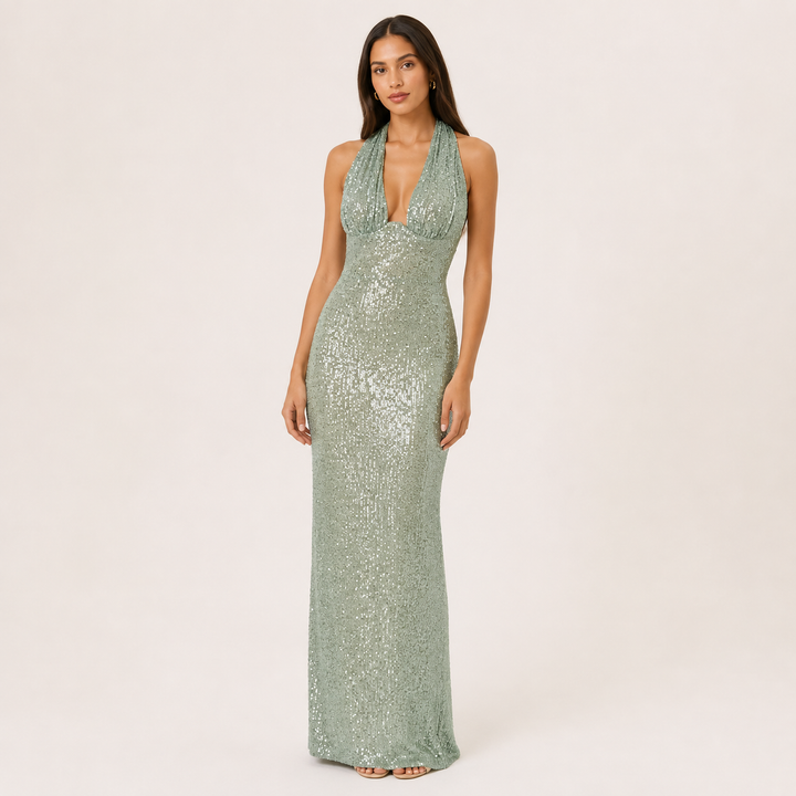 Arrive | Sequin Halter Sheath Maxi Dress