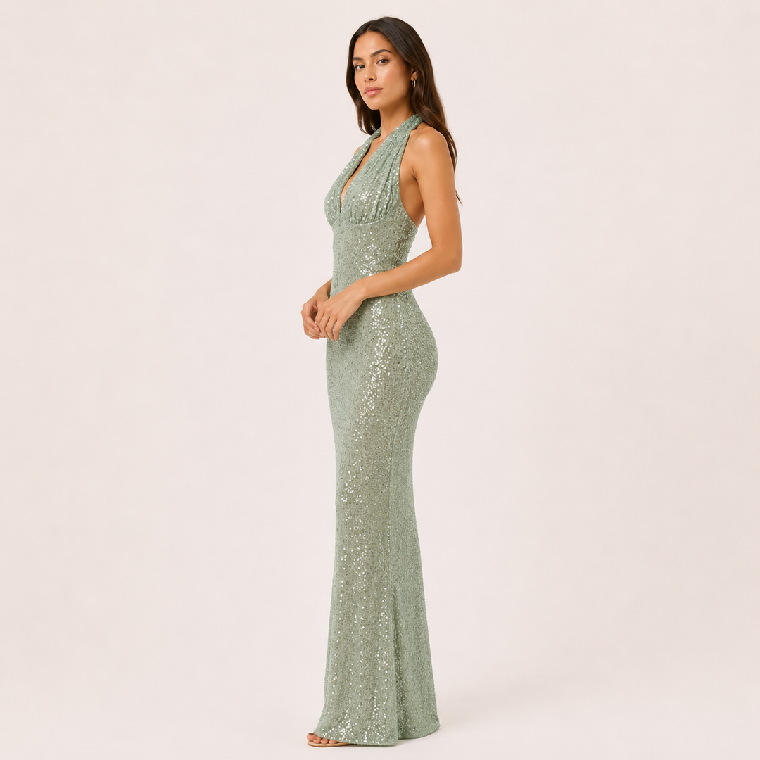 Arrive | Sequin Halter Sheath Maxi Dress