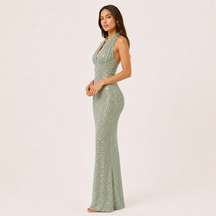 Arrive | Sequin Halter Sheath Maxi Dress