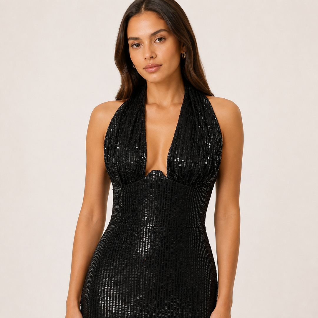 Arrive | Sequin Halter Sheath Maxi Dress