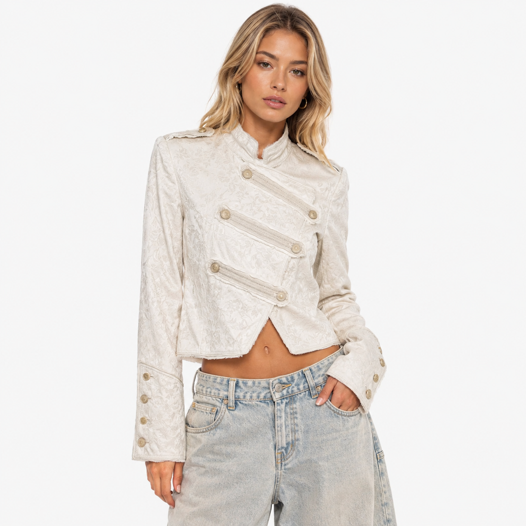 Stand | Cream Jacquard Cropped Military Jacket