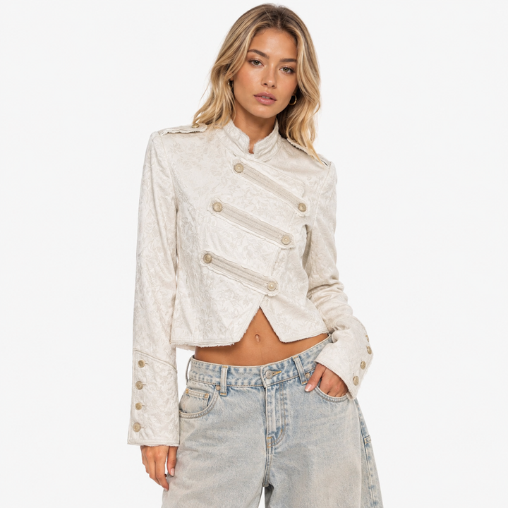 Stand | Cream Jacquard Cropped Military Jacket