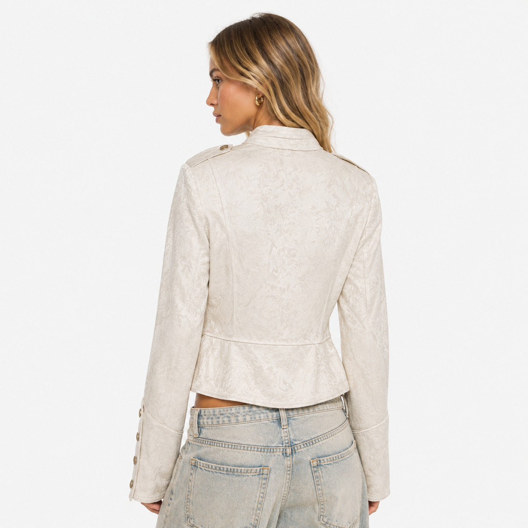 Stand | Cream Jacquard Cropped Military Jacket