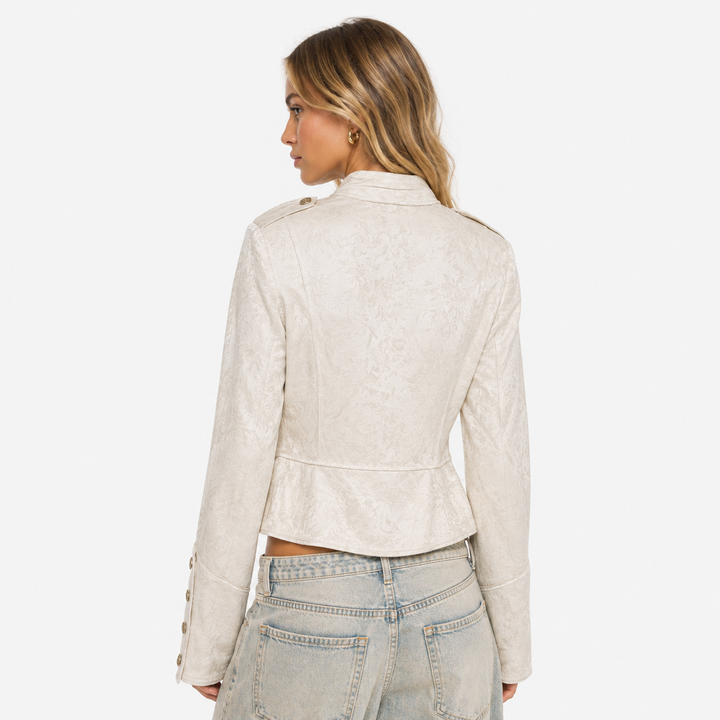 Stand | Cream Jacquard Cropped Military Jacket