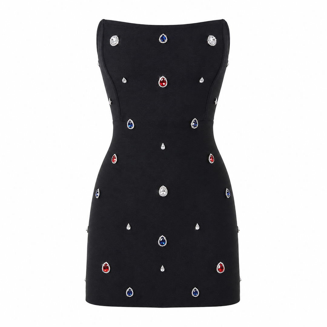 Jewel | Black Rhinestone Strapless Mini Dress