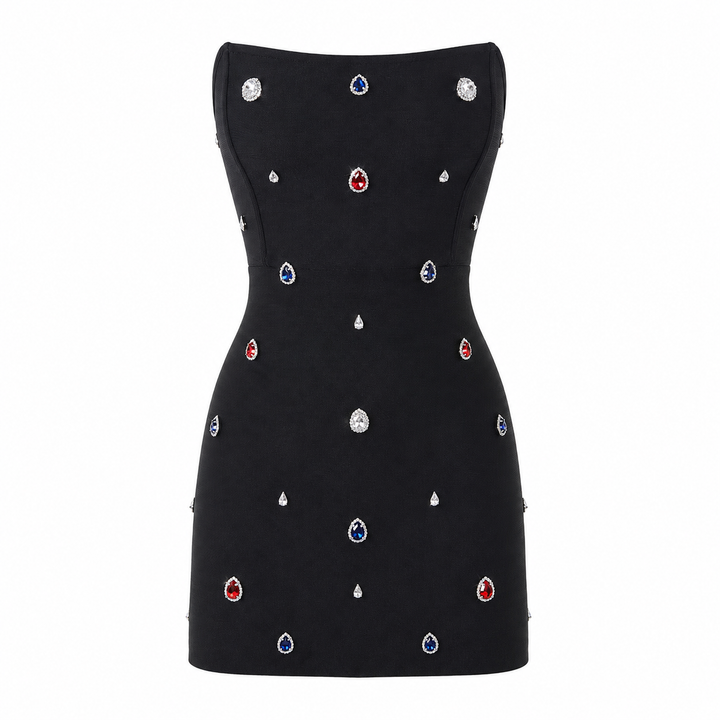 Jewel | Black Rhinestone Strapless Mini Dress