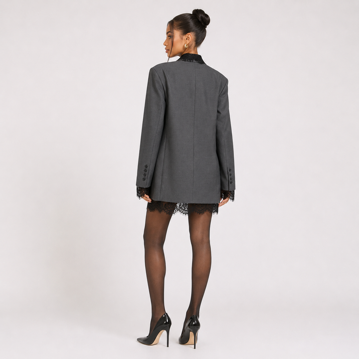 Gaze | Lace Trim V Neck Blazer