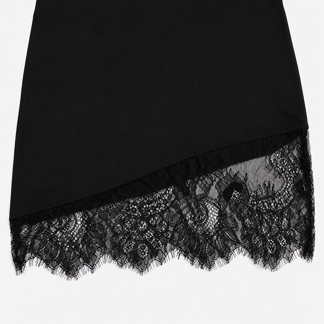 Daze | Black Lace Trim Mock Neck Strapless Mini Dress Set