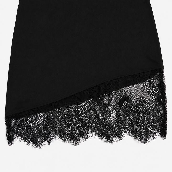 Daze | Black Lace Trim Mock Neck Strapless Mini Dress Set