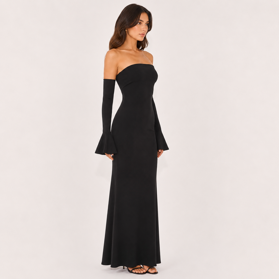 Affair | Strapless Bell Sleeve Maxi Dress
