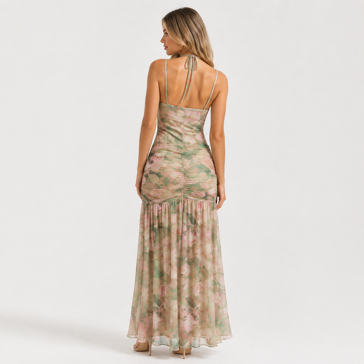 Awe | Floral Corset High Slit Maxi Dress