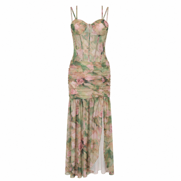 Awe | Floral Corset High Slit Maxi Dress