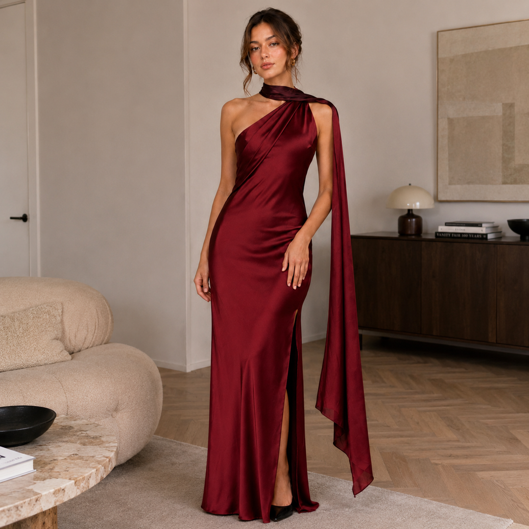 Glide | Satin One Shoulder Maxi Dress