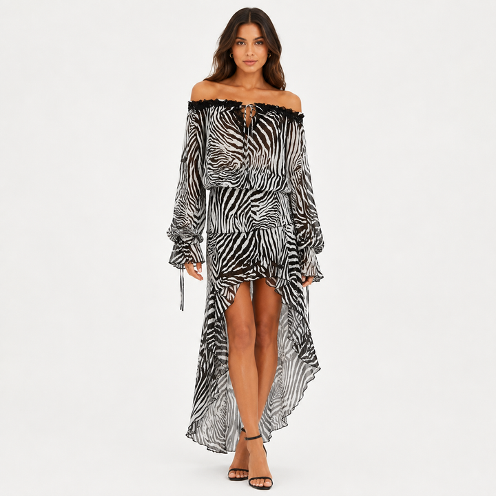 Zane | Zebra Print Ruffle Top &amp; Maxi Skirt Set