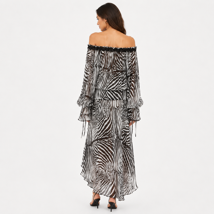 Zane | Zebra Print Ruffle Top &amp; Maxi Skirt Set