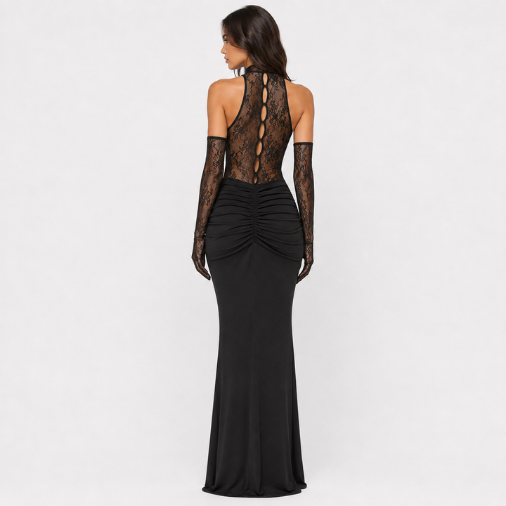 Nocturne | Lace Halter Maxi Dress with Gloves