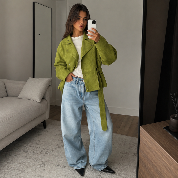 Sync | Olive Green Suede Belted Jacket