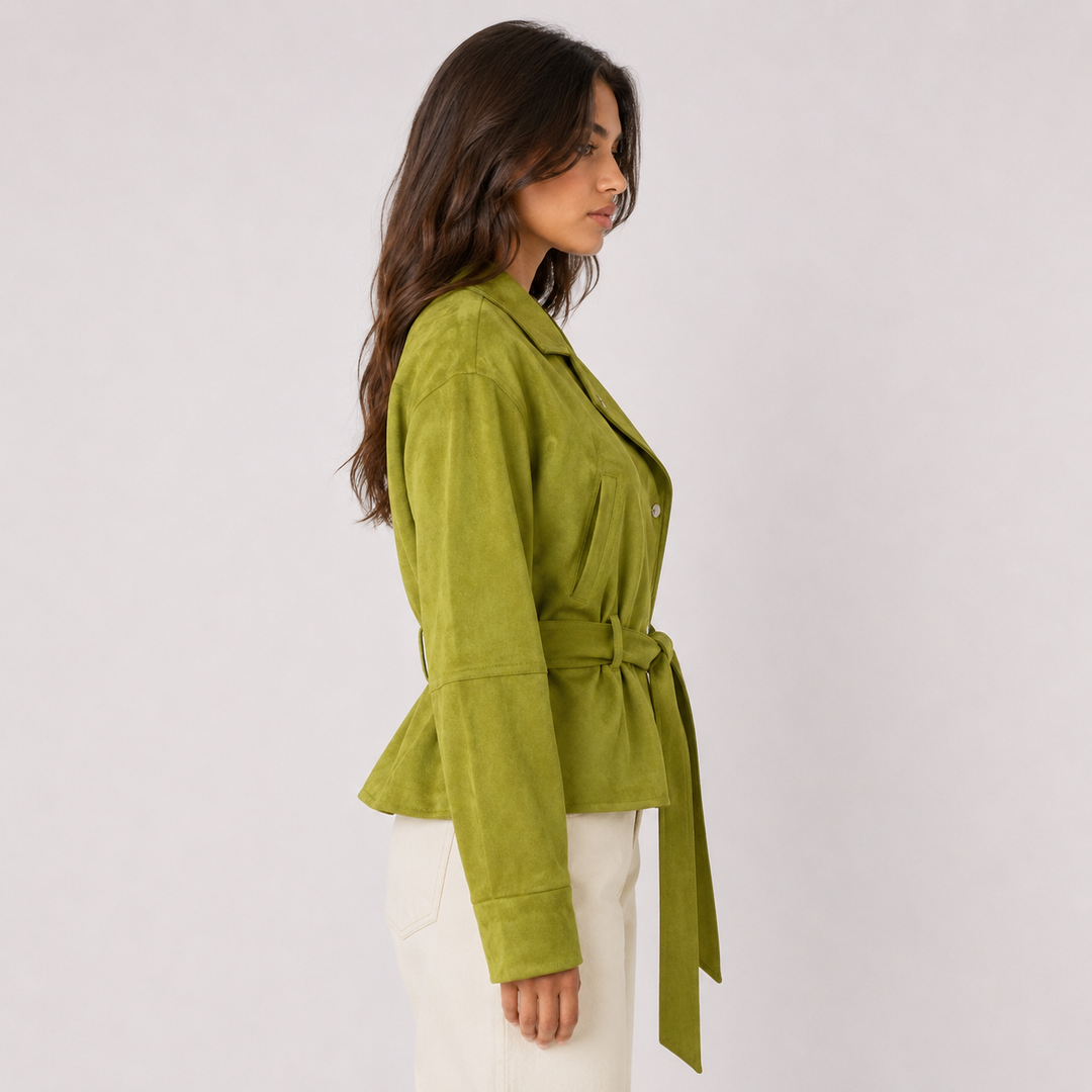 Sync | Olive Green Suede Belted Jacket
