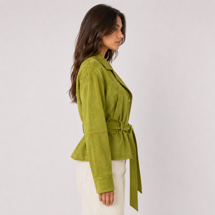 Sync | Olive Green Suede Belted Jacket