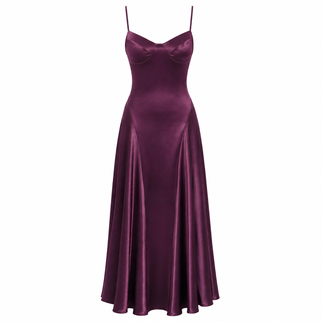 Muse | Eggplant Purple Satin Lace Up Back Maxi Dress