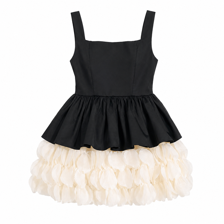 Love | Black Square Neck Tulle Puff Skirt Mini Dress