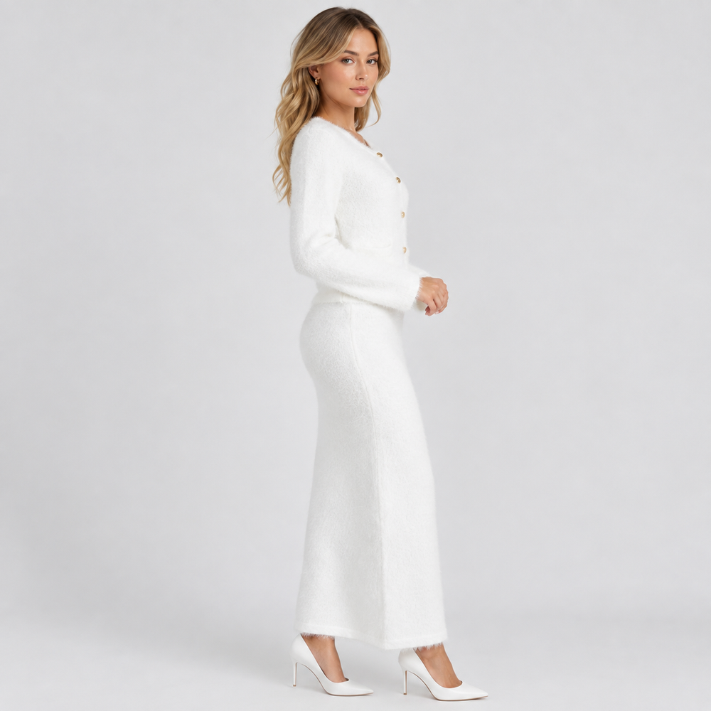 Fluff sheer mesh faux fur trim crop cardigan back