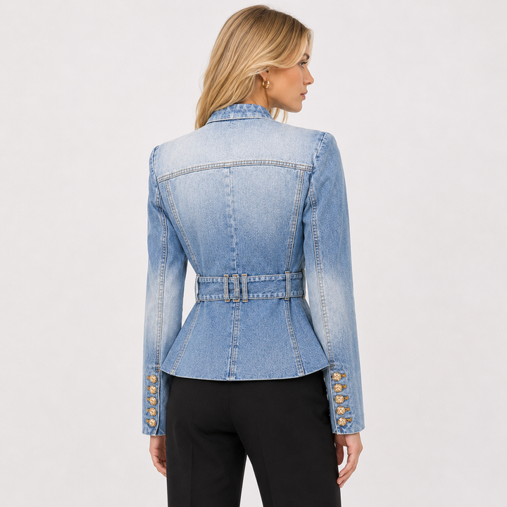 Risk | Denim Peplum Jacket with Belted Waist